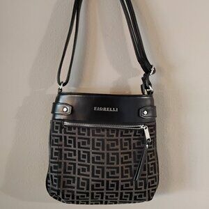 Fiorelli Lila Black Jaquard Geometric Pattern Synthetic Leather Crossbody Bag